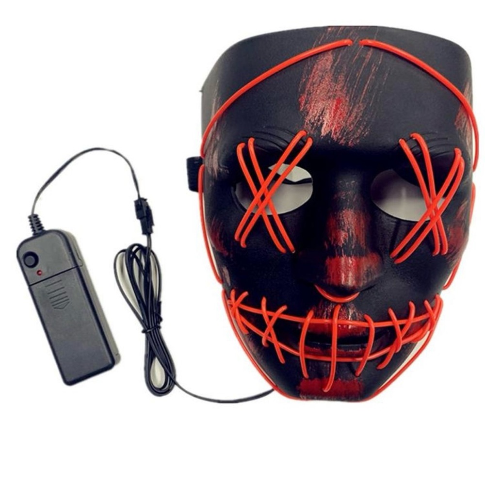 New Halloween LED Multifunction Glow Mask w/Cross Hatch Eyes w/EL Wire Red Light